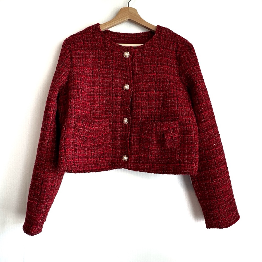 Mainstream Boutique tribal tweed Chic Red Tweed Women's Blazer